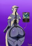 absurd_res agenexxthecat big_butt butt curvy_figure digital_extremes female hi_res huge_butt markings nude simple_background slightly_chubby solo tencent thick_thighs voluptuous warframe wisp_(warframe)