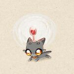  1:1 alcohol balancing_object beverage big_eyes big_head bigmoon206 chibi female feral glass grey_body grey_scales horn jewelry kobold kuki lying on_front scales silly solo tbh_creature wine yellow_eyes 