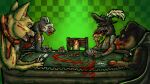  anthro blood bodily_fluids brutality cane_corso canid canine canis cape card chihuahua clothing death decapitation deidad_dissitum dismembered dogs_playing_poker domestic_cat domestic_dog dreamworks excessive_blood fairy_tales feathered_hat felid feline felis feral furniture gambling gambling_problem german_shepherd gore gore_focus grotesque_death group head_in_mouth herding_dog hi_res male mammal mangled mastiff maul mauling melee_weapon molosser pastoral_dog playing_card poker pseudo_clothing pseudo_scarf puss_in_boots_(dreamworks) puss_in_boots_(folklore) rottweiler sadism sadistic_smile scarf smile sword table tail tail_scarf toy_dog unimpressed weapon 
