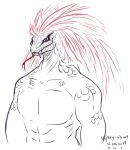  anthro anthrofied fan_character fangs hair male muscular muscular_male open_mouth red_eyes red_hair reptile scalie simple_background snake solo tongue tongue_out vipery-07 white_background 