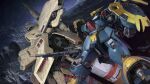  absurdres alpha_azieru axis_(gundam) beam_cannon beam_rifle char&#039;s_counterattack commentary_request debris energy_gun fake_screenshot gundam highres jagd_doga_gyunei_custom machinery mecha mecha_focus mobile_armor mobile_suit neo_zeon no_humans robot science_fiction shield space takani_yoshiyuki_(style) thrusters title translation_request user_dfcp2845 weapon zero_gravity 