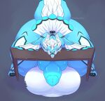 absurd_res animal_genitalia anus bakuuabyss balls bdsm big_anus big_balls big_butt big_penis bondage bound butt collar curvy_figure dragon feathered_wings feathers feral fur furniture furred_dragon furred_scalie genitals hi_res horn huge_balls huge_penis huge_thighs hyper hyper_balls hyper_genitalia hyper_penis looking_at_viewer male mythological_creature mythological_scalie mythology penis presenting presenting_balls raised_tail scalie smile solo stripes table tail teck thick_thighs wings