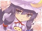  :&lt; :o =_= blush bow breast_press breasts cat close-up crescent face hair_bow hat hazuki_ruu highres jitome kuzuneko large_breasts long_hair looking_at_viewer original patchouli_knowledge purple_eyes purple_hair solo sweat touhou 