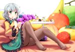  apple brown_legwear cake eating eyeball food fruit green_eyes heart heart_of_string holding holding_spoon komeiji_koishi kou_(haijindeath) no_hat no_headwear panties panties_under_pantyhose pantyhose peach short_hair silver_hair sitting skirt solo spoon strawberry third_eye touhou underwear 