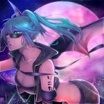  bad_id bad_pixiv_id bat_wings breasts cleavage elbow_gloves gloves green_eyes green_hair medium_breasts midriff ponytail rabbit19 solo sonika sunglasses vocaloid wings 