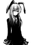  acryl animal_ears bad_id bad_pixiv_id bunny_ears greyscale long_hair monochrome necktie reisen_udongein_inaba skirt solo touhou 