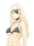  abs bad_id bad_pixiv_id bikini_top blonde_hair breasts choker eyepatch green_eyes highres kiwa_(a-bell-abi) long_hair medium_breasts navel original solo underboob 