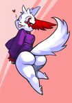  &lt;3 big_breasts big_butt bittenhard bottomless breasts butt clothed clothing erect_nipples female fluffy_tail half-dressed looking_at_viewer looking_back nintendo nipples one_eye_closed pink_background plain_background pok&#233;mon pokemon red_eyes seductive side_boob solo sweater teasing tongue tongue_out video_games voluptuous wide_hips wink zangoose 