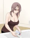 breasts camisole cleavage copyright_request electric_socket futon_suki glasses large_breasts purple_eyes sink solo yakisoba 