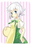  absurdres apron blue_eyes hand_on_hip head_scarf highres konpaku_youmu no_nose short_hair silver_hair sketch solo touhou tray ut_pictura_poesis waitress 