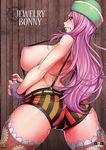  angry arched_back areolae ass bdsm blush bondage bound breasts character_name cuffs handcuffs hat huge_breasts jewelry_bonney jun_(rojiura_jack) long_hair nipple_slip nipples one_piece pink_hair short_shorts shorts solo suspenders thighhighs 