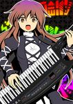  bad_id bad_pixiv_id banned_artist brown_eyes brown_hair gradient_hair hijiri_byakuren instrument keyboard_(instrument) keytar kisaragi_zwei long_hair multicolored_hair open_mouth purple_hair roland_(company) roland_ax-synth shirt solo sorcerer's_sutra_scroll taut_clothes taut_shirt touhou 