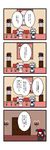  4koma bat_wings black_wings blue_hair braid chibi comic dora_ita grey_hair head_wings highres izayoi_sakuya koakuma long_hair maid_headdress multiple_girls portrait_(object) red_hair remilia_scarlet touhou translated twin_braids wings 