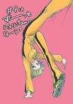  blonde_hair bodysuit bruce_lee's_jumpsuit green_eyes handstand huang_baoling kicking makashiki_(aarni_0) orange_bodysuit shoes short_hair simple_background sneakers solo tiger_&amp;_bunny upside-down 