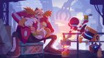  bald big_the_cat can cannon chopsticks commentary_request cubot dr._eggman facial_hair fire food gloves holding holding_can holding_chopsticks male_focus mustache nut_(hardware) official_art orbot screw sonic_(series) soup teapot teeth uno_yuuji white_gloves wrench 