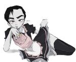  awkward bags_under_eyes black_eyes black_hair blush clothes_lift collared_shirt colored_skin crossdressing cum dress frilled_dress frilled_skirt frilled_sleeves frills goth_fashion hand_on_own_chin maid male_focus mute narrow_waist non-web_source otoko_no_ko over-kneehighs penis shiny_skin shirt skirt skirt_lift spiked_hair thick_eyebrows thick_thighs thighhighs thighs this_man tsundere white_skin 