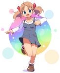  bad_id bad_pixiv_id blue_eyes blue_skirt blush brown_hair hair_ornament long_hair open_mouth original running shoes skirt smile solo take_(office-t) twintails 