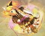  alternate_hairstyle bad_id bad_pixiv_id bass_guitar blonde_hair blue_eyes boots chaiusa detached_sleeves dress fetal_position full_body hair_ornament hair_ribbon hairclip instrument kagamine_rin kagamine_rin_(roshin_yuukai/hard_rkmix) long_hair plantar_flexion ribbon roshin_yuukai_(vocaloid) solo thighhighs twintails vocaloid 