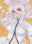  1girl animal_ears arc_system_works blazblue blind_knight candy cat_ears cat_tail catgirl female glasses kokonoe labcoat lollipop long_hair multiple_tails pink_hair purple_eyes solo tail violet_eyes 