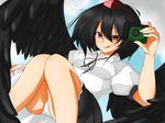  :q bad_id bad_pixiv_id black_hair camera flying hat kamo_(yokaze) looking_at_viewer panties red_eyes shameimaru_aya short_hair smile solo tongue tongue_out touhou underwear wings 