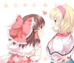  alice_margatroid bad_id bad_pixiv_id blonde_hair blue_eyes brown_hair detached_sleeves hairband hakurei_reimu heart multiple_girls red_eyes short_hair touhou yatomi yuri 