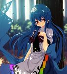  bad_id bad_pixiv_id blue_hair forest gintarou_(kurousagi108) hand_on_own_chest highres hinanawi_tenshi long_hair maid_koubou nature no_hat no_headwear red_eyes smile solo touhou tree 