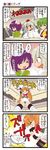  &gt;:) 4koma ^_^ animal_ears ascot closed_eyes comic crossed_arms crowd dei_shirou flower from_below giantess grin hair_flower hair_ornament hat hieda_no_akyuu highres horns ibuki_suika inubashiri_momiji japanese_clothes kazami_yuuka kimono lights multiple_girls plaid plaid_vest smile stadium throwing tokin_hat touhou translated v-shaped_eyebrows vest wolf_ears wrestling_ring 