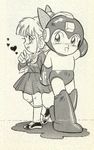  1girl 80s artist_request helmet long_sleeves monochrome oldschool rockman rockman_(character) rockman_(classic) roll scan 