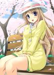  bench blonde_hair hat k-on! kotobuki_tsumugi long_hair miyai_sen sitting solo 