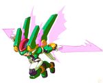  armor green_eyes helmet makoto_yabe male_focus model_hx official_art open_mouth rockman rockman_zx solo sword vent weapon 