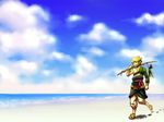 artist_request beach blonde_hair day fish link male_focus ocean pointy_ears sand smile solo the_legend_of_zelda the_legend_of_zelda:_twilight_princess 