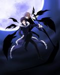  1girl black_hair blue_eyes brown_hair celty_sturluson darkness durarara!! highres moon orihara_izaya red_eyes scythe soukuu_kizuna spoilers wings 