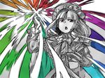  highres magic monochrome patchouli_knowledge purple_eyes rainbow_background ritsu_(roboroboro) sketch solo spot_color touhou 