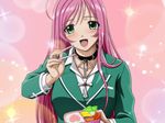  1girl akashiya_moka blush breasts female long_hair pink_hair rosario+vampire school_uniform smile solo 
