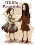  alma_(f.e.a.r.) barefoot bioshock bioshock_2 crossover doll dress f.e.a.r. handshake keemu_(occhoko-cho) little_sister multiple_girls no_pupils smile trait_connection 