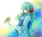  bird female gradient gradient_background green_hair japanese_clothes jewelry kimono long_hair nagisa-a necklace ponytail red_eyes solo yu_yu_hakusho yukina_(yu_yu_hakusho) yuu_yuu_hakusho 