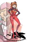  angry bangs blue_eyes blush bodysuit bracer breasts clenched_hands contrapposto english eva_02 extra_eyes full_body gloves hands_on_hips head_tilt headgear hips logo long_hair looking_at_viewer mecha neon_genesis_evangelion nerv ojisan_bosatsu open_mouth orange_hair pilot_suit plugsuit red_bodysuit scowl simple_background small_breasts solo souryuu_asuka_langley standing straight_hair tiptoes turtleneck two_side_up v-shaped_eyebrows white_background 
