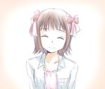  ^_^ amami_haruka closed_eyes collarbone ds_(ndsl) hair_ribbon idolmaster idolmaster_(classic) jacket long_sleeves open_clothes open_jacket pocket red_ribbon ribbon smile solo upper_body 