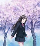 blazer brown_hair cherry_blossoms closed_eyes isou_nagi jacket original petals sakura_saku_(vocaloid) school_uniform skirt solo tree vocaloid 