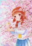  cherry_blossoms efira fairy highres long_hair minigirl multiple_girls original school_uniform size_difference traditional_media 
