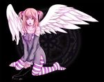  amane_misa angel_wings blonde_hair cross death_note gothic jewelry pendant red_eyes thigh-highs thighhighs twintails wings 