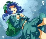  backpack bag blue_eyes blue_hair bubble hair_bobbles hair_ornament hat kawashiro_nitori key open_mouth shibasaki_shouji short_hair solo touhou twintails two_side_up underwater 