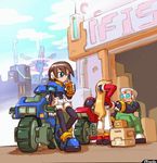  2boys aile girouette ground_vehicle makoto_yabe motor_vehicle motorcycle multiple_boys official_art rockman rockman_zx 