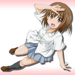  brown_eyes brown_hair highres hirasawa_yui k-on! salute school_uniform short_hair solo takumi_(rozen_garten) 