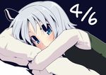  bad_id bad_pixiv_id blue_eyes hujikok konpaku_youmu pillow pillow_hug silver_hair simple_background solo touhou 