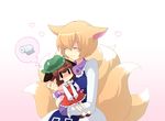  animal_ears bad_id bad_pixiv_id cat_ears cat_tail chen fox_ears fox_tail heart holding mogiki_hayami multiple_girls multiple_tails no_hat no_headwear tail thinking thought_bubble toilet_paper touhou yakumo_ran younger |_| 