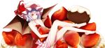  barefoot bat_wings cake cheshuilishang food fruit hat in_food lavender_hair minigirl pastry red_eyes remilia_scarlet short_hair solo strawberry touhou wings 