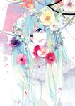  aqua_eyes aqua_hair bad_id bad_pixiv_id flower hair_flower hair_ornament hatsune_miku long_hair mig_(36th_underground) solo twintails upper_body vocaloid 