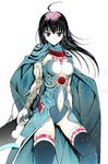  bad_id bad_pixiv_id blue_eyes brown_hair cape highres moonsorrow navel original solo sword thighhighs traditional_media weapon 