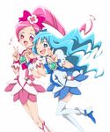  blue_choker blue_skirt boots bow choker cure_blossom cure_marine hanasaki_tsubomi heartcatch_precure! knee_boots kurumi_erika magical_girl maron_(quintet_colors) multiple_girls pink_bow pink_choker precure skirt thighhighs v 